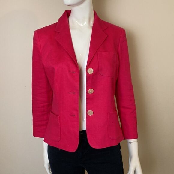 Chaps Ralph Lauren Hot Pink Linen Blazer Jacket Size 4 - Picture 5 of 6